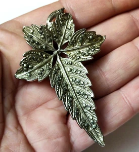Vintage amerikanische Brosche Blattsilber 60er Jahre mit Markasiten - Vintage Brooch - Bild 1 von 4