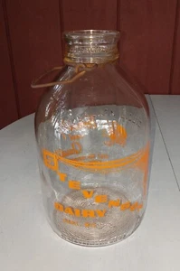 Vintage Bail Handle One Gallon Round Milk Bottle Stevensen Dairy Dane Wisconsin - Picture 1 of 5
