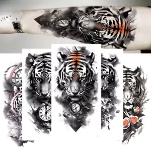 12Sheet Temporary Fake Tattoo Stickers Animal Tiger Wolf Waterproof Arm Body Art - Picture 1 of 11