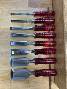 Vintage Millers Falls Permaloid 1430 Butt Chisel Set of 8 - Picture 1 of 8