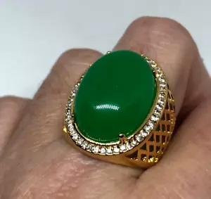 Vintage Natur Grün Jade 4Kt Oval Herren Ehering Sterlingsilber 925 - Bild 1 von 5