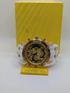Invicta Pro Diver 23424 Herren Gold Zifferblatt Weißes Band Analog Chronograph Uhr - Bild 1 von 12