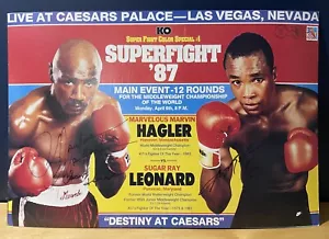 Superfight 87 - Marvin Hagler Sugar Ray Leonard AUTOGRAPHED Boxing Poster - Picture 1 of 7