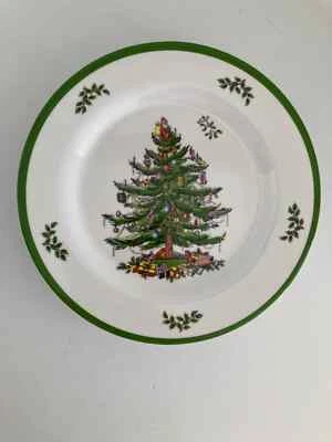 Spode Árbol de Navidad Melamina Ensalada Platos de Postre 8" Juego de 4 Borde Verde Usado en Excelente Condición Foto 1 de 4