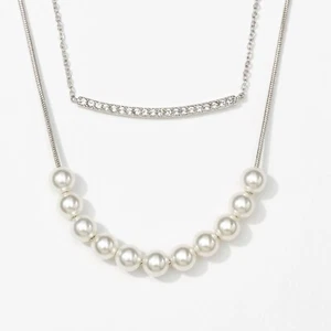 Touchstone Crystal by Swarovski GET IN LINE Necklace Crystal Pearls 16"-18" 2655 - Picture 1 of 9