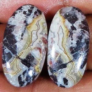 Coppia Agata Pizzo Pazzo Naturale 34,15 CT Pizzo Ovale Cabochon 13x25x5 mm GQ-235 - Foto 1 di 6