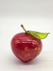 Rot & Gold Kunstglas Apfel mit grünem Glasblatt und Drahtstiel 2" - Bild 1 von 12