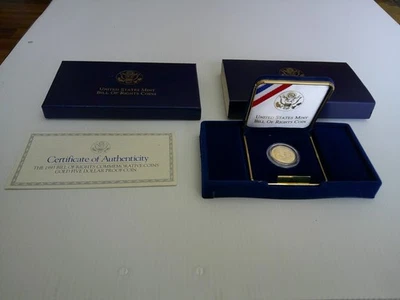 COMMEMORATIVE  $5 GOLD COIN BILL OF RIGHTS JAMES MADISON  COA CASE  1993 - Image 1 of 4