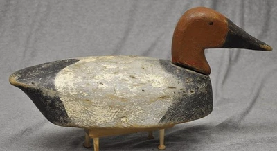 DE COLECCIÓN MADERA DESCONOCIDA MI CANVASBACK DRAKE PATO SEÑUELO PINTURA ORIGINAL OJOS DE VIDRIO "FF" Foto 1 de 4