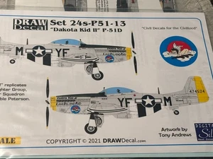 DRAW DECAL # 24-P-51-13 1:24th SCALE P-51D DAKOTA & LONG ISLAND KID DECAL - Picture 1 of 2