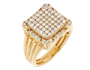Square Cluster 1 1/20 CT Real Diamond Pinky Ring 15MM S10 10K Yellow Gold - Picture 1 of 6
