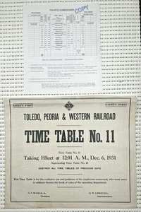 1931 Employee Time Table No. 11 Toledo, Peoria & Western Railroad Peoria Road 7p - Picture 1 of 8
