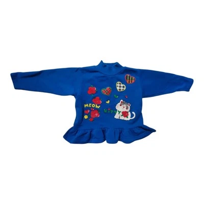 Vtg Buster Brown 3T Kitty Meow Sweatshirt White Cat Blue Ruffle Plaid Bow Hearts - Image 1 of 4