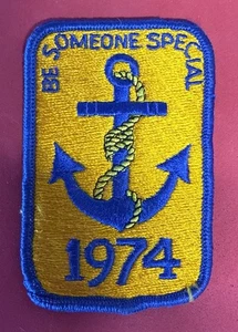 Cuerda de anclaje especial Be Someone 1974 vintage Boy Scouts America BSA amarillo y azul - Imagen 1 de 2