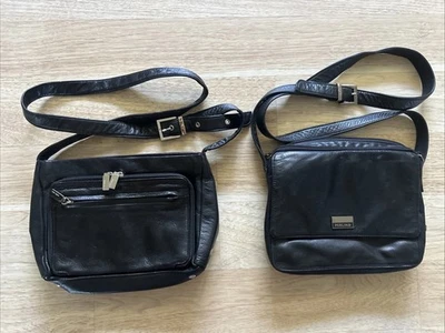 2 Carteira de Viagem Organizadora de Embreagem de Couro Nappa Macia Preta PERLINA NY Antiga CrossBo - Imagem 1 de 4