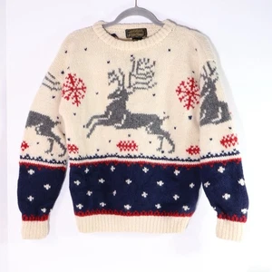 VTG Eddie Bauer Sweater Nordic Fair Isle Chunky Reindeer Christmas Men's Medium - Picture 1 of 6