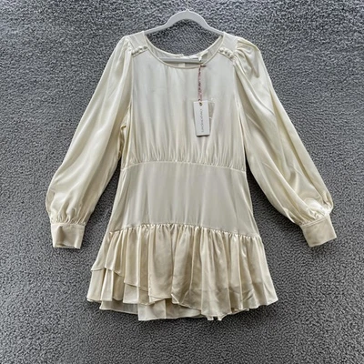 Vestido LoveShackFancy Teyana para mujer 12 crema seda volantes dobladillo manga larga en capas Foto 1 de 4