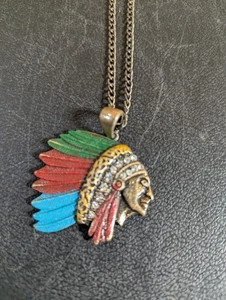 Edelstahl Indianer Häuptling Kopf Anhänger mit Strass - Bild 1 von 5