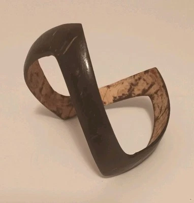 Vintage Polynesian Tribal Coconut Shell Bangle Bracelet Natural Geometric Carved - Image 1 of 4
