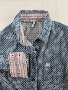 Cinch Shirt Women Sz Medium Blue Geometric Western Button Long Sleeve Flip Cuff  - Picture 1 of 15