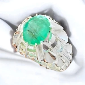 Real Panjsher Emerald Sterling Silver 925 Handmade Ring, Top Quality Swat Green - Picture 1 of 4