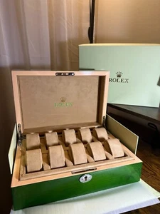 Rolex Green Lacquer Watch Box – 10 Slot Wooden Case with Lock & Key for Datejust - Picture 1 of 6