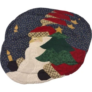 Vintage Oval Patchwork Embroidered Santa Placemats 100% Cotton 17" Folk Art - Picture 1 of 11