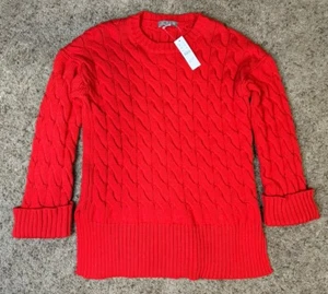 Neu mit Etikett J. Crew Damenpullover rot Grobstrick Zopfmuster Struktur SMALL/MEDIUM Urlaub - Bild 1 von 9