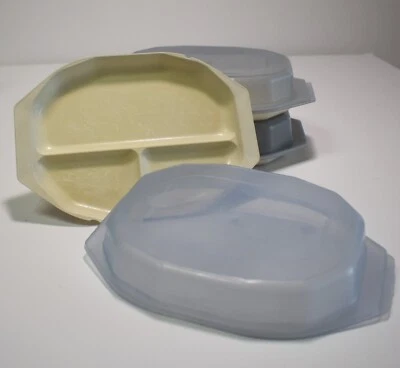 3 Vintage Anchor Hocking Freeze Heat Serve Microwave Divided Plate Blue Lids USA - Image 1 of 4