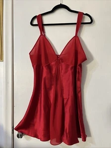 Red Satin Sheer Babydoll the lingerie Collection Sz XL  Slip Dress Front Now - Picture 1 of 9