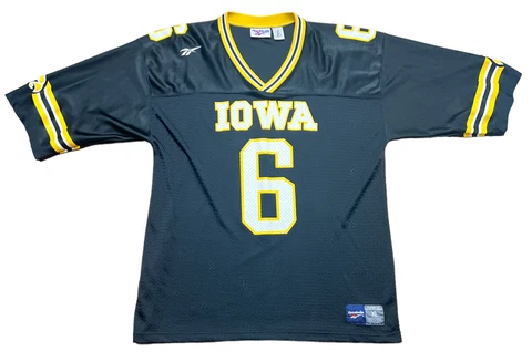 vintage Men’s REEBOK Tim Dwight Iowa Hawkeyes #6 NCAA Black Football Jersey XL Cover