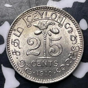 1910 Ceylon 25 Cents Lot#MK281 Silver! Nice! - Picture 1 of 2