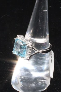 blue london topaz 8 ctw silver 925 size 7 princess cut - Picture 1 of 3