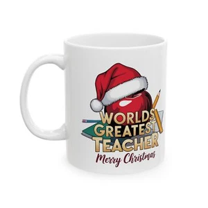 Worlds Best Teacher Mug, Merry Christmas Gift Idea, Professor, Tutor - Picture 1 of 8