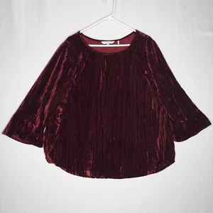 Foxcroft Burnout Velluto Top Donna 3X Borgogna Elasticizzato 3/4 Svasato Romantico Strega - Foto 1 di 8