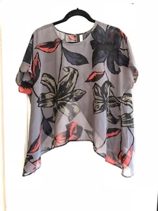 Kensie Damen grau Blumendruck ausgeschnitten hinten offen Oversize Top Größe Medium - Bild 1 von 8