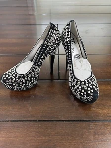 Juicy Couture Studded Heel Slip On Shoes Black Club Party Womens size 37 - Picture 1 of 9