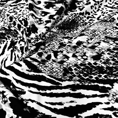 Tecido de elastano com estampa de animais preto e branco elástico por jarda para roupas de banho roupas esportivas - Imagem 1 de 4