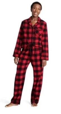 Medium Pajamas Set Red Black Plaid Buffalo Cowboy Check Flannel Loungewear - Image 1 of 4