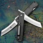 Wharncliffe Folding Knife Pocket Hunting Survival D2 Steel Carbon Fiber Handle S