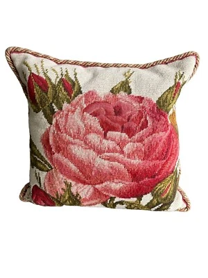 Almohada de Colección Rosa Floral Shabby Chic Hecha a Mano Punta de Aguja 16"" Casa Granny Core Foto 1 de 4