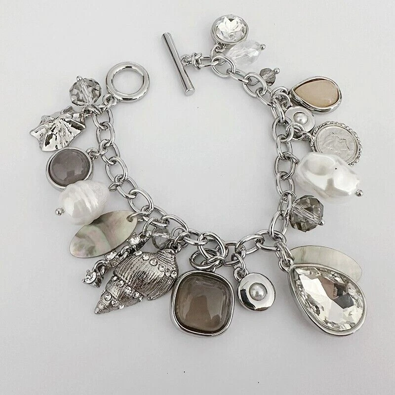 PULSERA CASA BLANCA MERCADO NEGRO TONO PLATA CRISTAL CORTE CÁSCARA 7,5" Foto 1 de 1