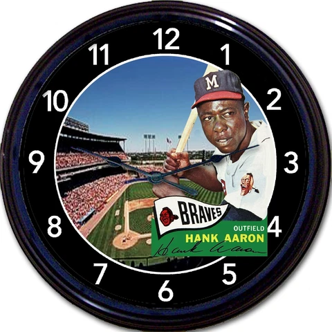 Hank Aaron Milwaukee Atlanta Braves County Stadium Baseball Card Wall Clock MLB Cover