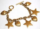 Vintage In Seattle fabulous flawless goldtone stars &amp; hearts charm bracelet 1479