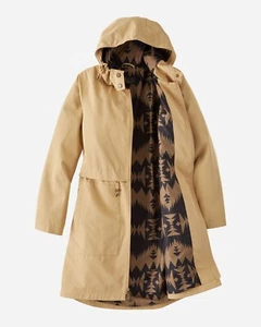 Pendleton XL Hooded Tech Raincoat Beige Sonora pattern Lining Southwestern NWT - Picture 1 of 8