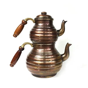 Hand Hammered handmade Oxide Copper Stovetop Teapot Set Tea Kettle Sliced Design - Picture 1 of 8