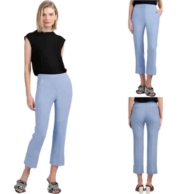 Trina Turk Sky Blue Banshee High Rise Cuffed Straight Leg Dress Pants Size 4 - Imagem 1 de 4