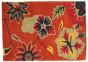 Teppich Blüte Handgefertigt 160x230 Orange Floral Handarbeit Handtuft Modern 266 - Picture 1 of 7