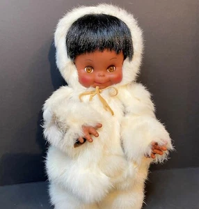 Eskimo Doll, Native with real fur and leather 15" tall in mint condition - Picture 1 of 9