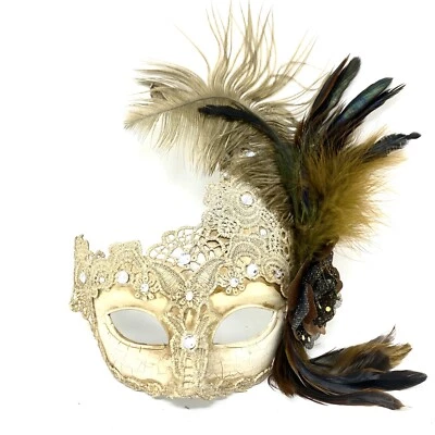 Women's Masquerade Feather Mask Venetian Halloween Wedding Mardi Gras Costumes - Image 1 of 3